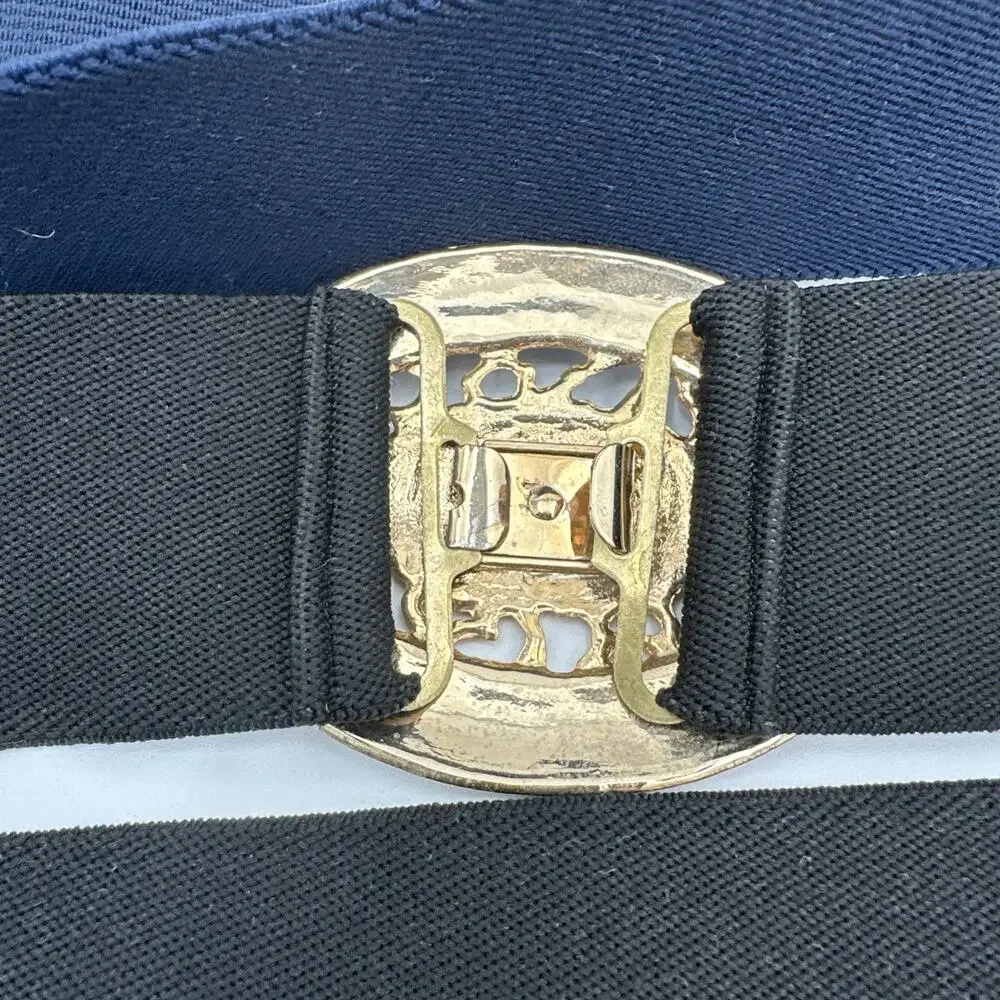 Set Of 3 Vintage 80s Lacquered Gold Tone Buckle Elastic Stretch Belts